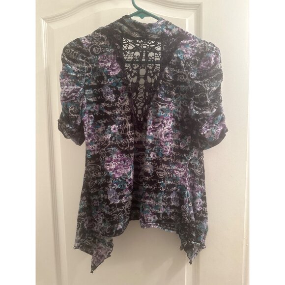 Almost Famous Womens Floral Print Cardigan Size L Polyester/Cotton Blend Made In - Picture 3 of 6
